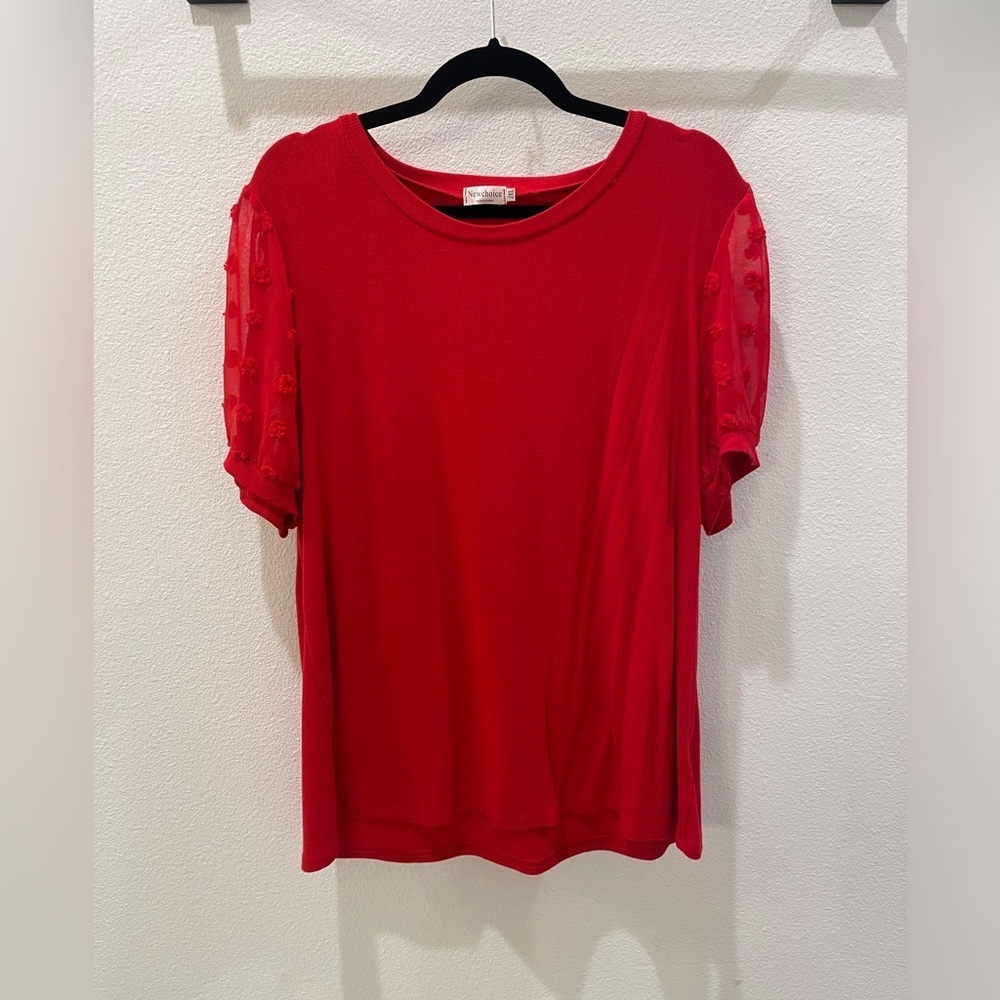 Red Sheer Puff Sleeve Blouse XXL Cottagecore Romantic Chic Top - Picture 7 of 9